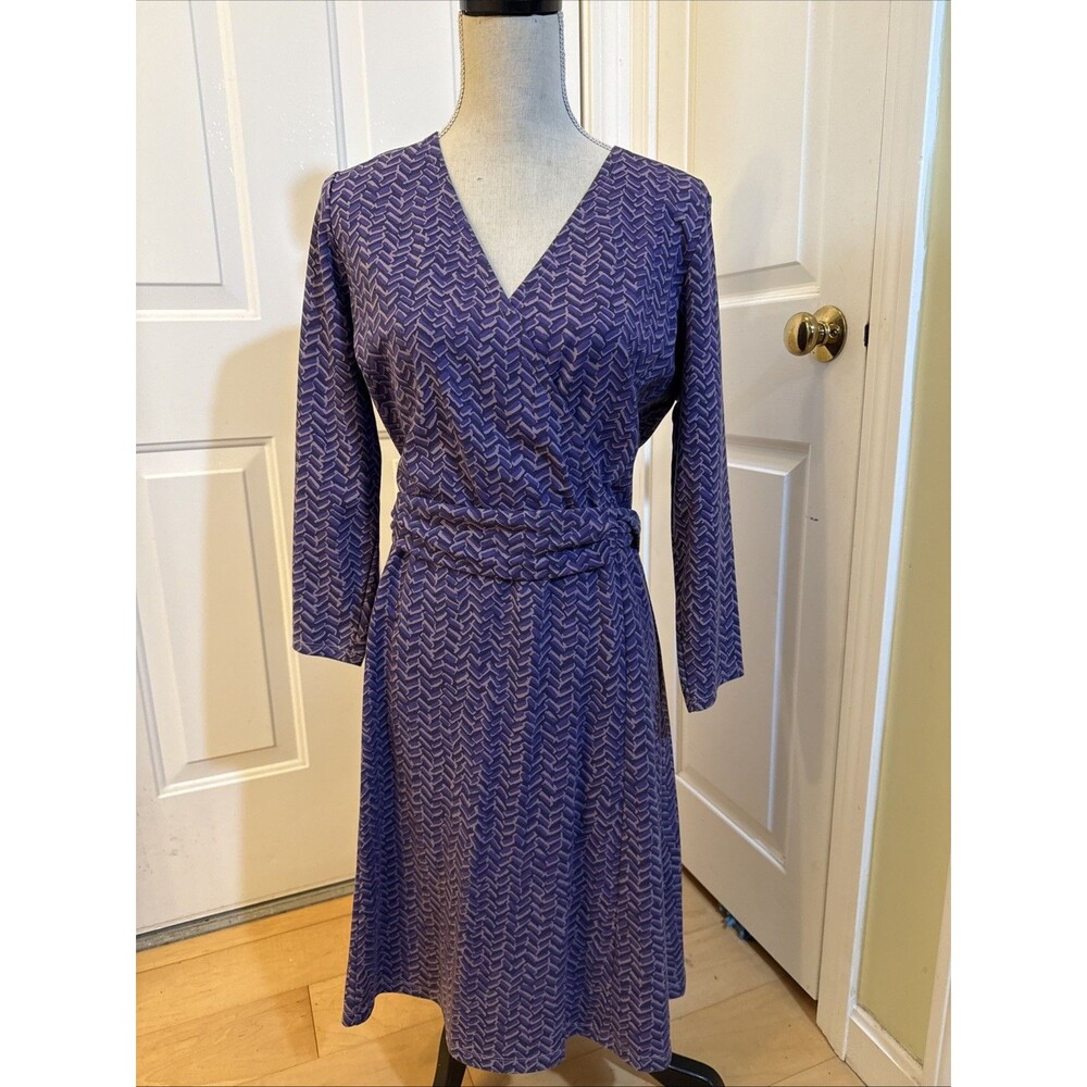 PURPLE PERFECTION lands end print Wrap Style Dress Long Sleeved size L 14-16